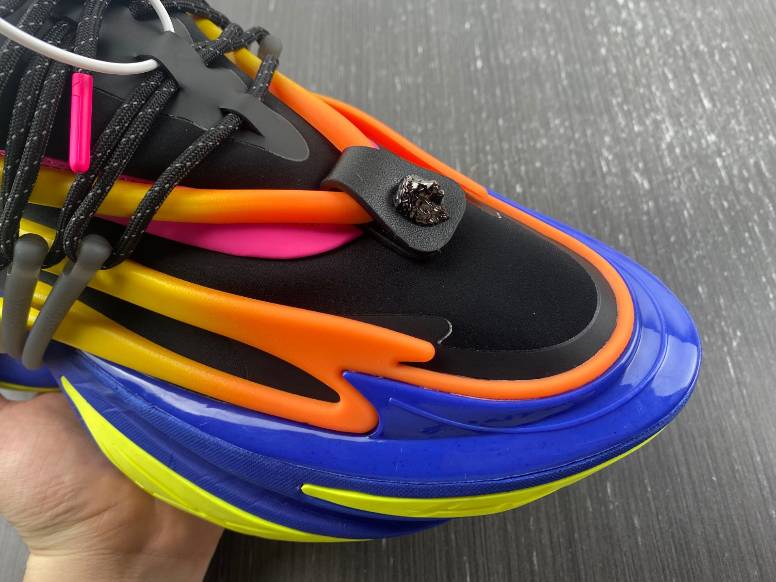 BALMAIN NEOPRENE AND LEATHER UNICORN LOW-TOP SNEAKERS