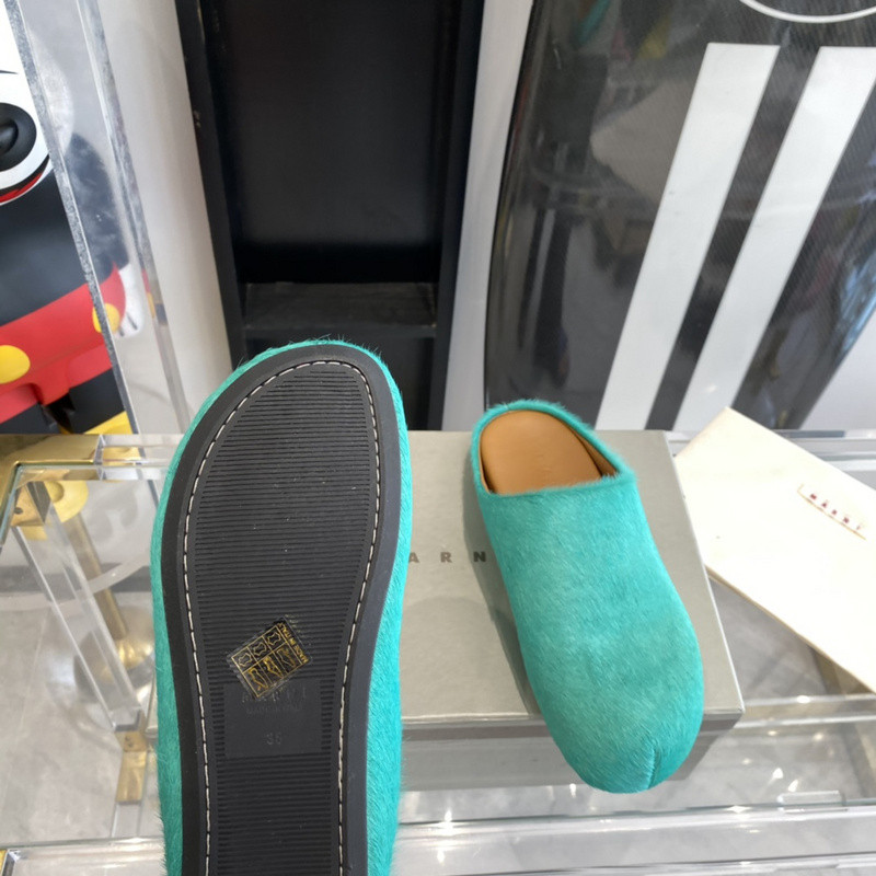 MARNI Green Pony Skin Fussbett Sabot Loafers
