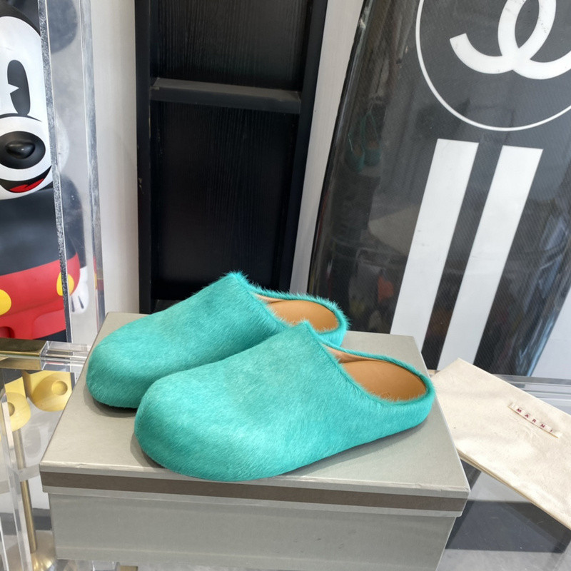 MARNI Green Pony Skin Fussbett Sabot Loafers